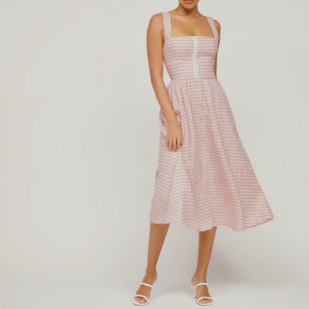 reformation Tagliatelle Linen Dress Blush Checkered Size 8